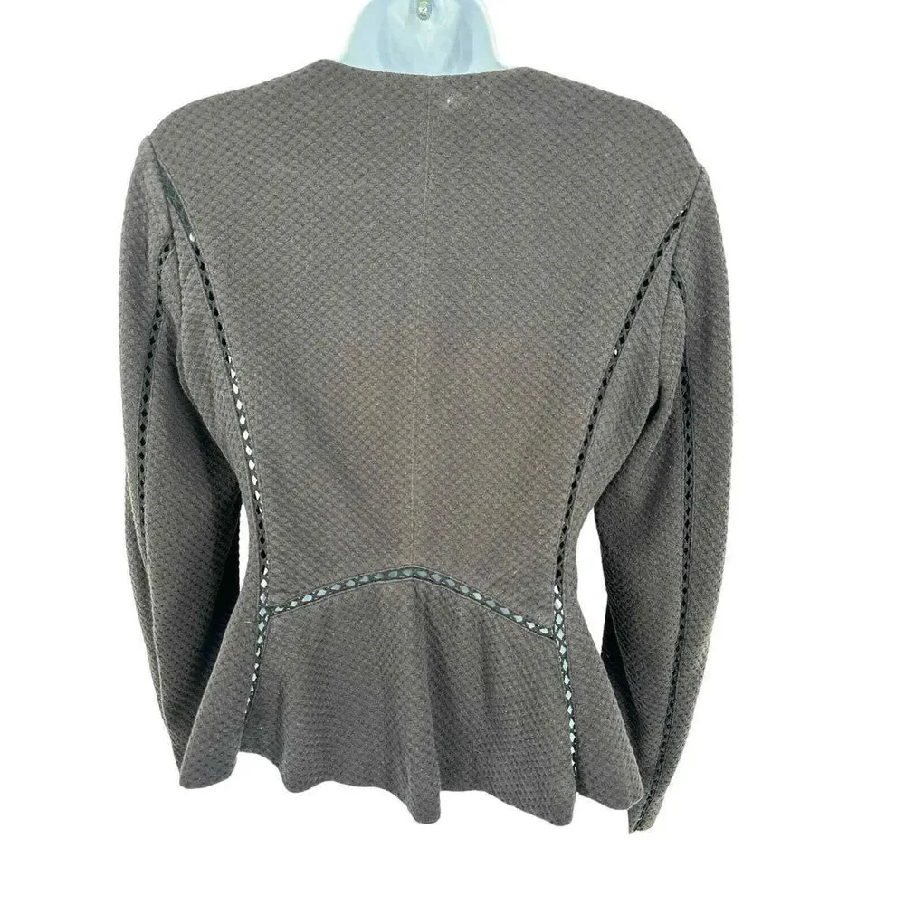 Rebecca Taylor Black Lattice Stretch Peplum Knit Blazer Size‎ 4